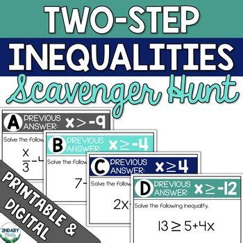 This Linear <b>Inequalities</b> <b>Scavenger</b> <b>Hunt</b> of Graphs - PP was created by Pupsaroni Puzzles for use during a Linear <b>Inequalities</b> unit in an Algebra 1 or Algebra 2 course. . Solving inequalities scavenger hunt